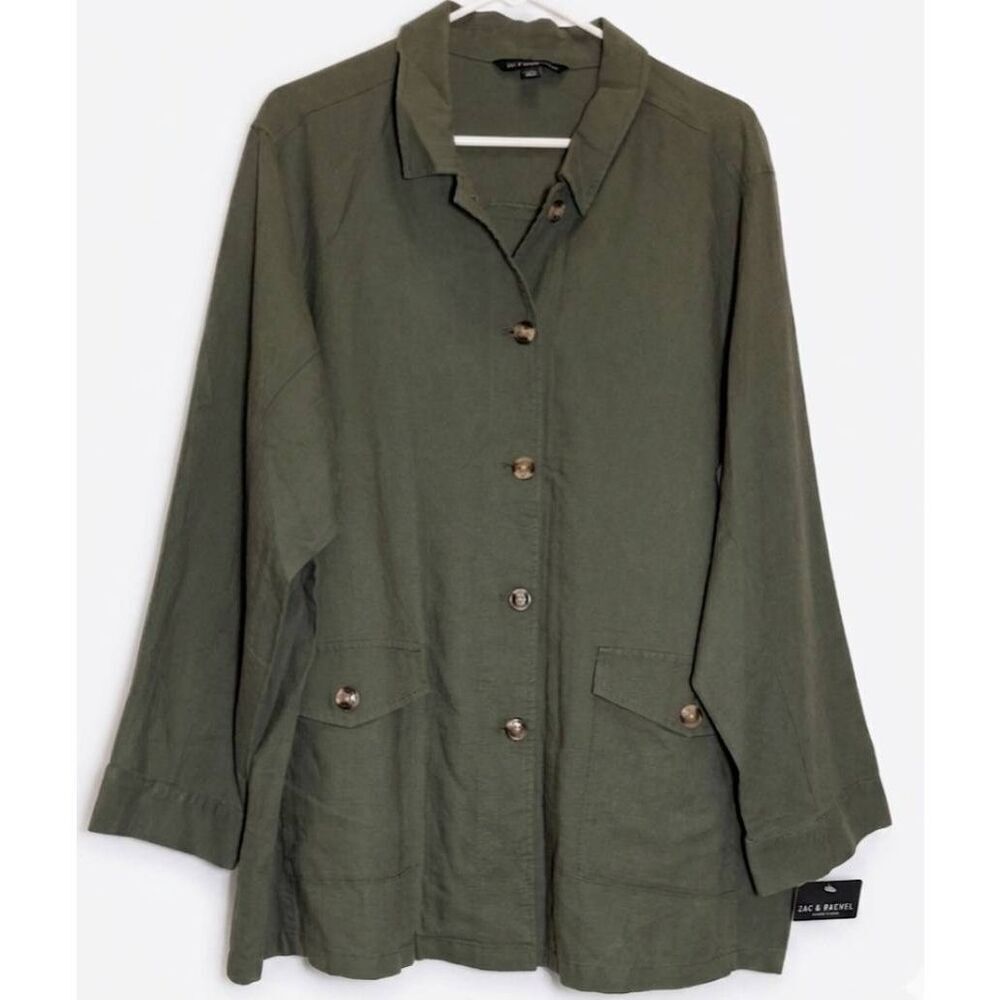 Zac Rachel womens plus size 2xl army green light jacket linen spring summer